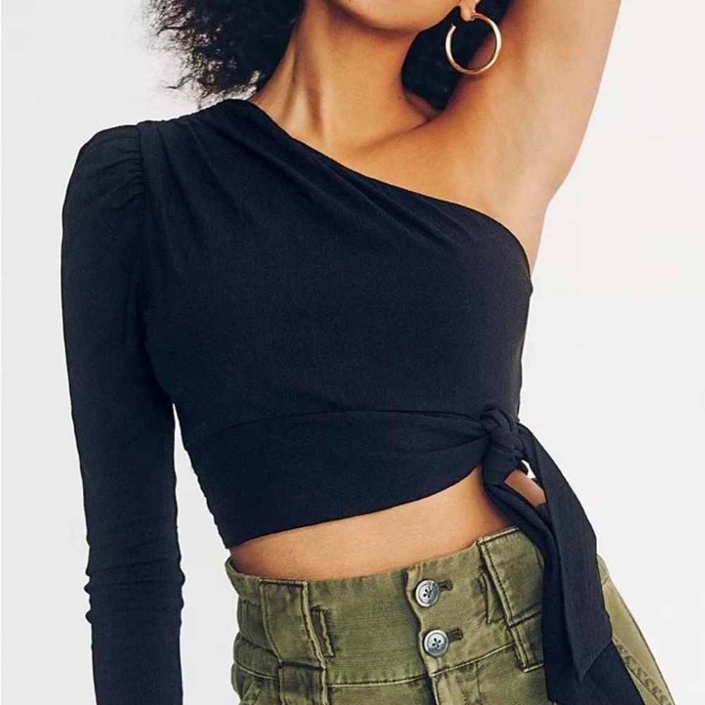 Free People Black One-Shoulder Tie Top Size L